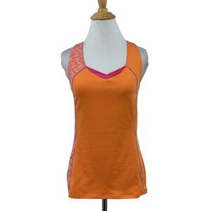 Lucy Tank Women M Medium Orange Pink Spacedye Colorblock Cross Strap Semi Padded
